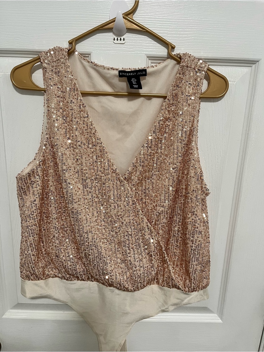 Sincerly Jules Blush Sequin V-Neck Bodysuit